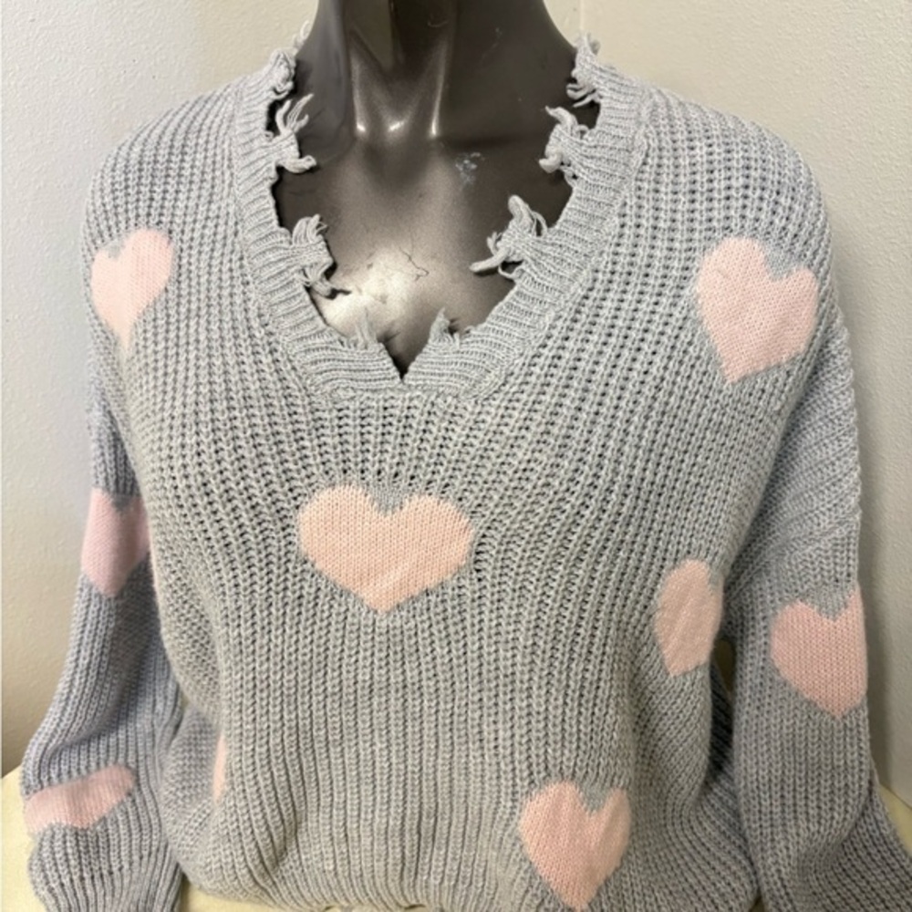 No Boundaries Juniors' Chewed Conversational Sweater